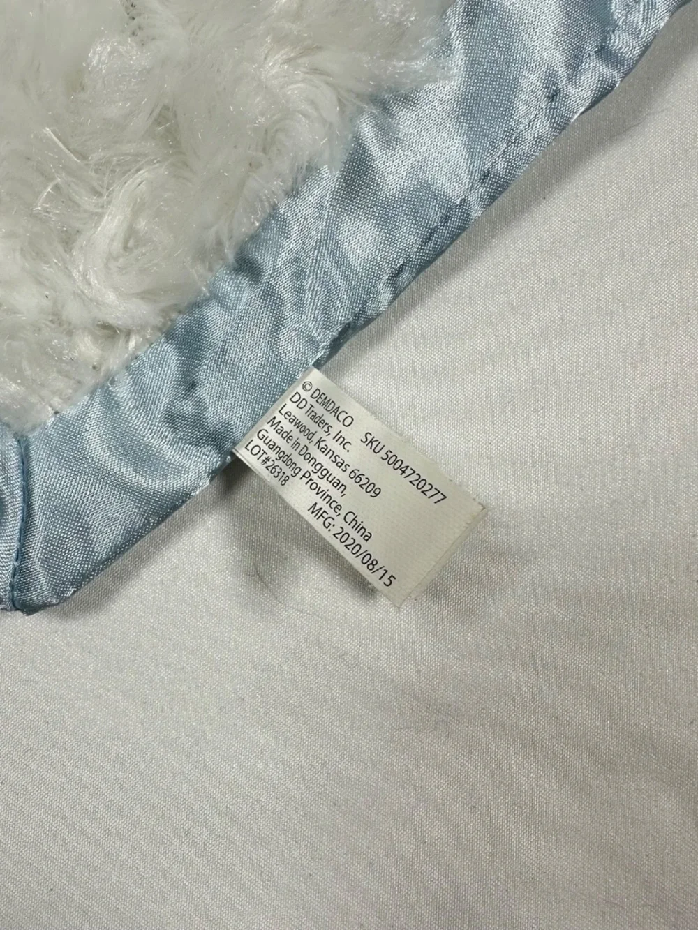Demdaco Guardian Angle Bear Blankie White Light Blue Angel Wings Satin Trim